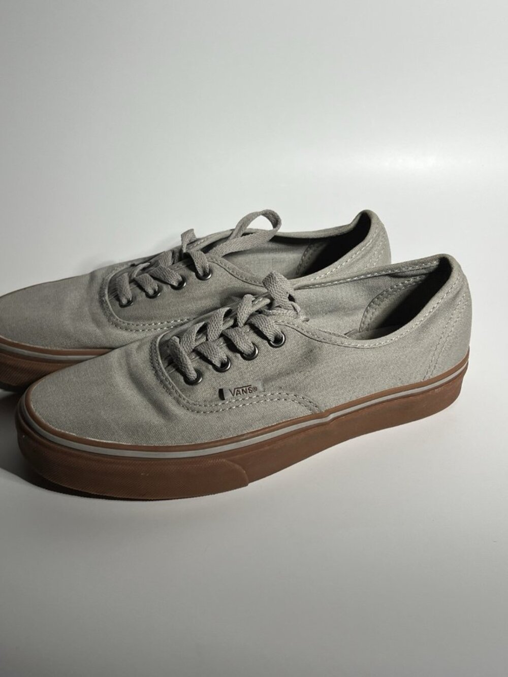 Vans Authentic Gray Tan Canvas Gum Sole Men 6 Women 7.5 Sneakers